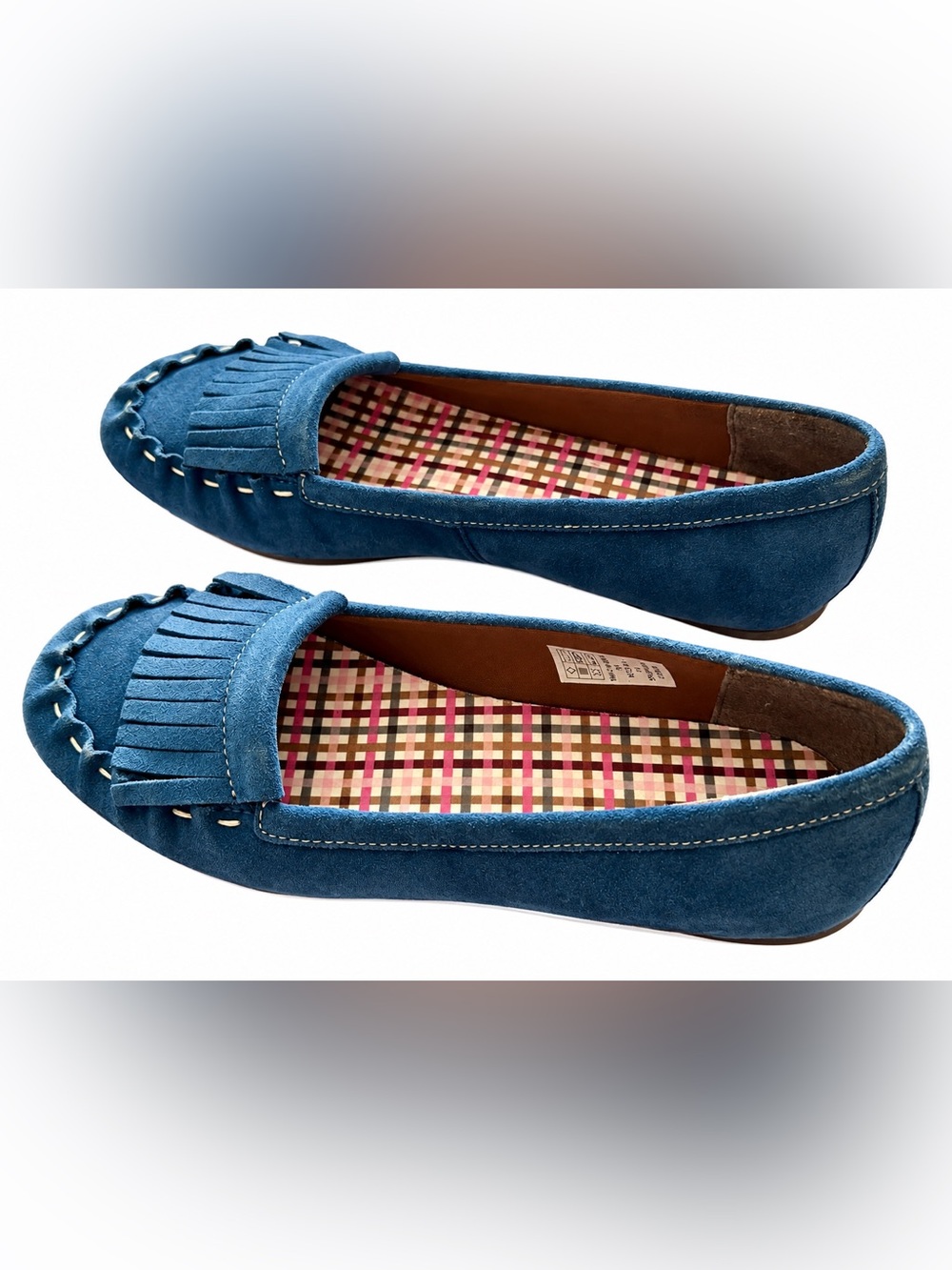 Lands’ End Light Navy Suede Kiltie Moccasin Loafers Women’s 7.5